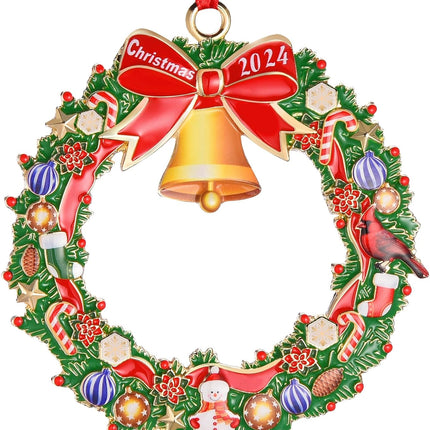 Venhoo Christmas Ornament Decoration for Christmas Tree Hanging Gold Metal Christmas Wreath Keepsake Annual Ornaments Holiday Decorative Xmas s for Family Friends