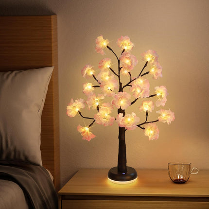 Lighted Cherry Blossom Tree, 23 in Artificial Cherry Blossom Tree with LED Lights, Battery and USB-C Powered Tree Lamp, Fairy Night Light for Bedside, Wedding, Living Room, Home Decor Indoor