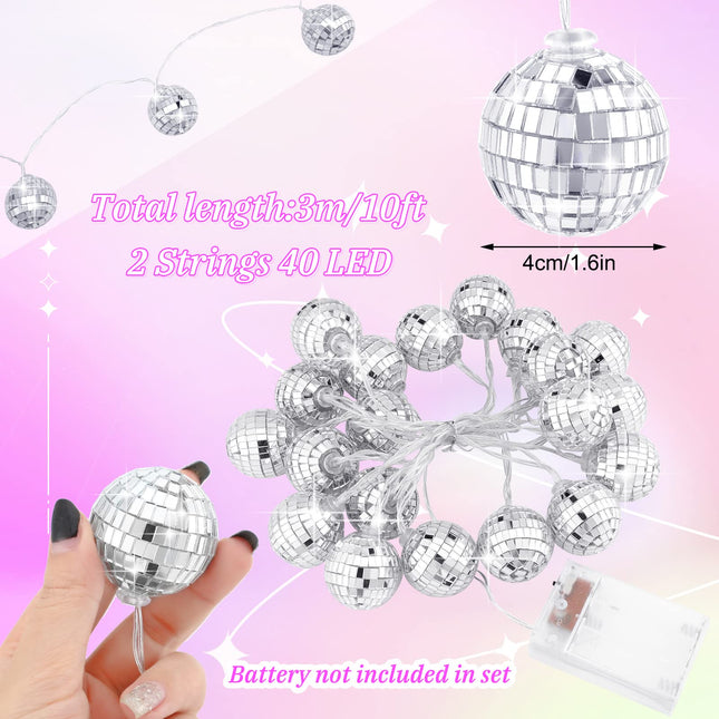 Nosiny 40 LED Disco Ball Mirror String Lights, Multicolor, Indoor/Outdoor, 3m/9.84ft per piece