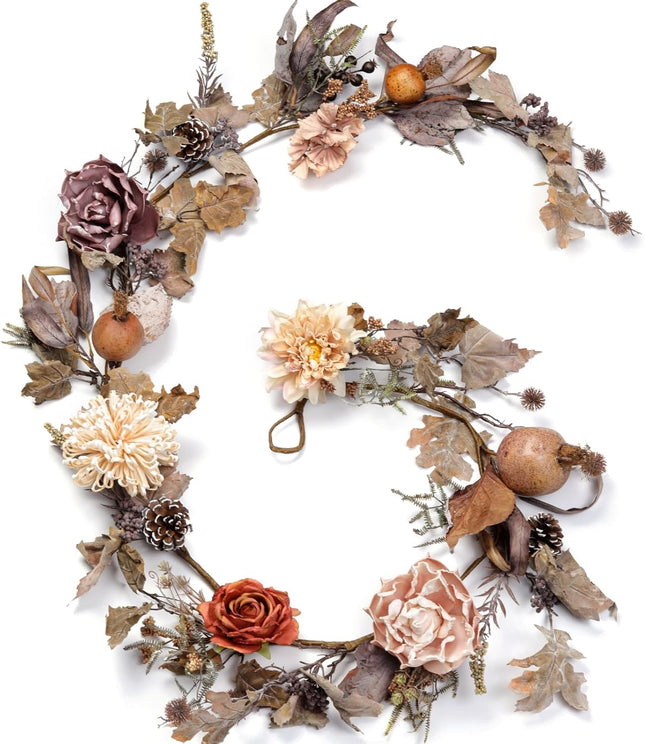 Artgar 6 FT Fall Garland - Fall Leaf Garland, Magnolia Pomegranate Garland with Pine Cones for Fall Harvest Thanksgiving Farmhouse Decorations, Dining Table Mantle Fireplace Porch Indoor Outdoor Decor