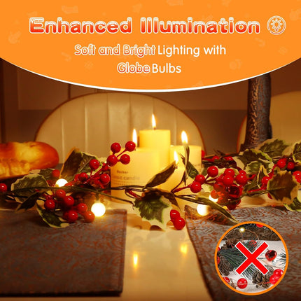 2 Pack Pre-Lit Christmas Garland with Lights, 5.7FT 20LED Battery Operated Lighted Garland Xmas Decor with PineCones Bell Berry Holly Leaves, Light Up Garland for Mantle Fireplace Stair Indoor Outdoor