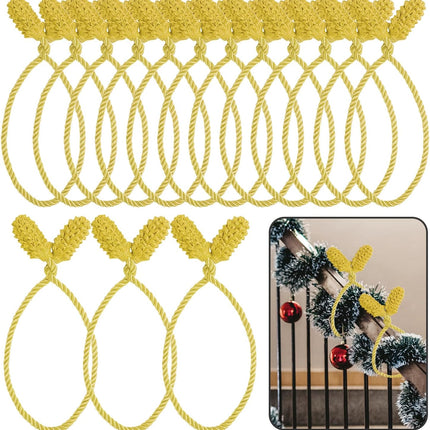 DIYASY Decorative Garland Twist Ties, 12 Pcs Gold Christmas Banister Wraps for Stairs Reusable & Flexible Railing Wraps Home Decorations