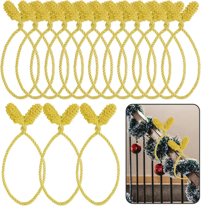 DIYASY Decorative Garland Twist Ties, 12 Pcs Gold Christmas Banister Wraps for Stairs Reusable & Flexible Railing Wraps Home Decorations