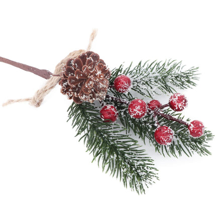 10 PCS Artificial Christmas Tree Picks Sprays 8" Frosted Pine Branches Stems with Pinecones & Red Holly Berries Twigs for Home Garden Xmas Party Flower Arrangements Ornaments Holiday Decor (Red)