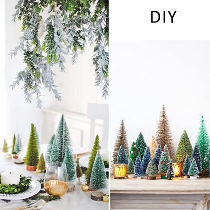31 PCS Miniature Pine Trees Sisal Trees with Wood Base Christmas Tree Set Tabletop Trees for Miniature Scenes, Christmas Crafts Tabletop Decorecture Trees