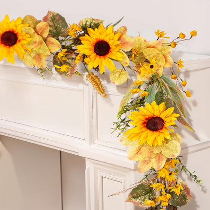 Ivydale Autumn Sunflower Garland,5Ft Artificial Silk Fall Sunflowers Hanging Vines Flowers Greenery Garland with Leaves for Table Mantel Railing Stair Room Kitchen Garden Decor(Sunflower)