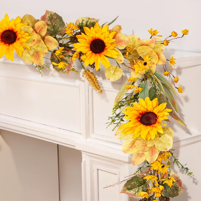Ivydale Autumn Sunflower Garland,5Ft Artificial Silk Fall Sunflowers Hanging Vines Flowers Greenery Garland with Leaves for Table Mantel Railing Stair Room Kitchen Garden Decor(Sunflower)