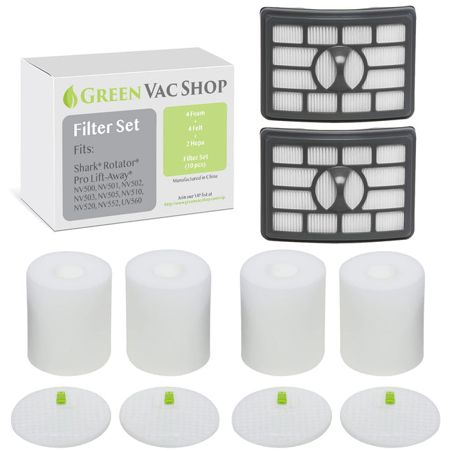 4+2 Pack Shark Rotator Professional Liftaway Nv500, Nv501, Nv502, Nv503, Nv505, Nv510, Nv520, Nv552, Uv560 Filter Set, 4 Foam+4 Felt+2 Hepa Filters, Xff500 Xhf500