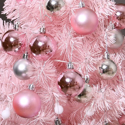 Mini Pink Christmas Tree 24 Inch/2 FT Tabletop Artificial Xmas Tree Small Christmas Tree with LED Lights and Balls Ornaments for Desktop Xmas Decor Home Office Party