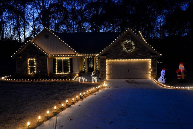 C9 Christmas Lights Warmwhite, 50 LED 30FT Outdoor Hanging Christmas Roofline Lights for Outdoor Patio Decor, Colored, Green Wire,End to End (Warmwhita)