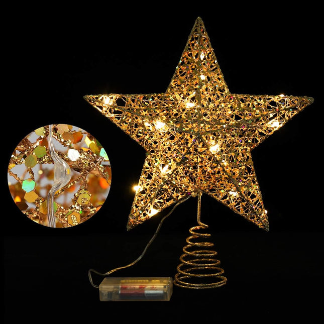 STOBOK Christmas Tree Topper,Christmas Decorations Colorful Lighted Xmas Tree Star for Christmas Tree Ornament Party Decoration(12 Inch,Golden)