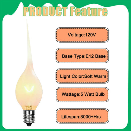 12 Pack Silicone Dipped E12 Candle Light Bulbs, 5W Candle Light Bulbs, Dimmable Chandelier Light Bulbs for Ceiling Fan, Pendants or Outdoor String Lights, E12 Candelabra Base Bulbs, Warm White 2700K