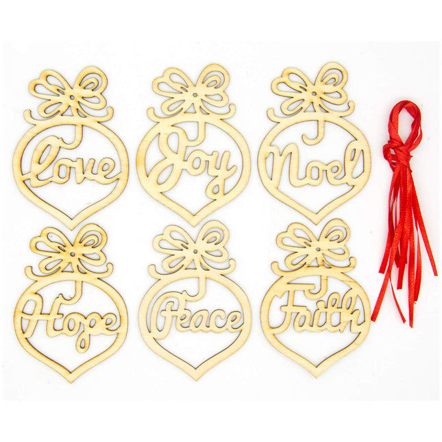 6Pcs Wooden Ornament Xmas Tree Hanging Cutouts Tags Pendant Decor Christmas Decorations