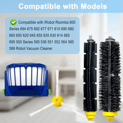 Parts For Irobot Roomba 694 676 675 692 677 671 610 690 680 660 650 620 645 655 635 614 595 585 564 589 536 Robot Vacuum,3 Bristle & 3 Beater Brush,10 Filter,10 Side Brush