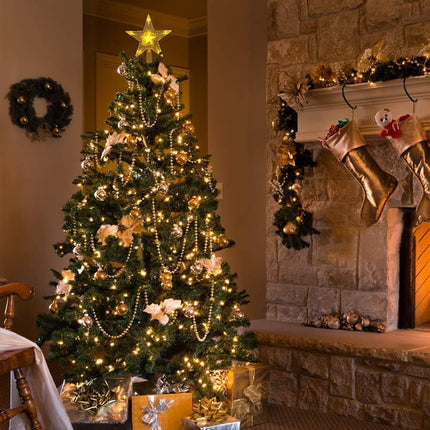 Christmas Tree Topper Star with LED Lighted Star Treetop Rustic Holiday Tree Toppers Battery Powered for Indoor Xmas Ornaments Party Home Decoration Warm White