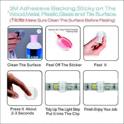 Clear Strip Light Mounting Clips Self-Adhesive Hooks,Fixing Clamps LED Strip Light 8mm,10mm,12mm.100 Pack Strip Light Brackets Holder,USB Cable Wires Organizer.