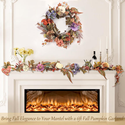Artgar Fall Garland - Fall Decor - 6 Ft Hydrangea Pumpkin Garland - Maple Leaf Garland with Hydrangeas Dahlias for Porch Mantel Staircase Table Decor for Fall Thanksgiving Farmhouse Decor