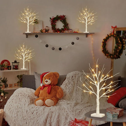 EAMBRITE Birch Tree with LED Lights for Christmas Decorations Indoor, Lighted Tabletop Tree 22 in 24 LED White Twig Battery Operated Mini Small Artificial Trees for Home Table Centerpiece Mantel 4pcs