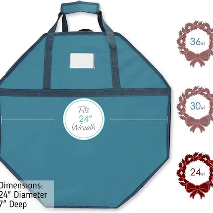 Hearth & Harbor Wreath Storage Container - Hard Shell Christmas Wreath Storage Bag with Interior Pockets, Dual Zipper and Handles - 24" Premium Wreath Storage Organizer Box