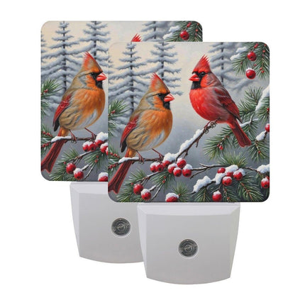 Christmas Cardinal Night Lights, 2Pack Winter Nightlights Plug-in Dusk to Dawn Smart Sensor Led Nightlight for Bedroom Bathroom Kitchen Hallway Stairs Energy Efficient Decor Desk Lamp