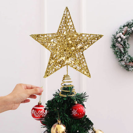 Christmas Tree Topper Christmas Tree Star Gold Star Tree Topper Metal Glitter Christmas Star Xmas Tree Topper for Christmas Trees Decorations 10 Inch
