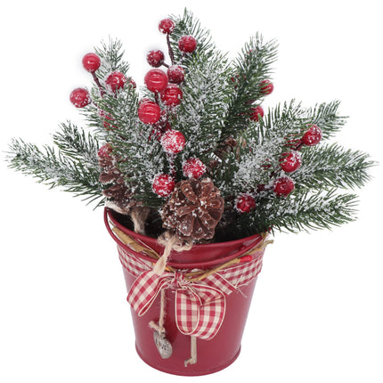 10PCS Artificial Christmas Picks Red Berry Stems Faux Snow Frosted Pine Branches Holly Spray with Bow-knot Pinecone for Xmas Tree Flower Arrangement Wreath Winter Holiday Season Décor (Red, 10)