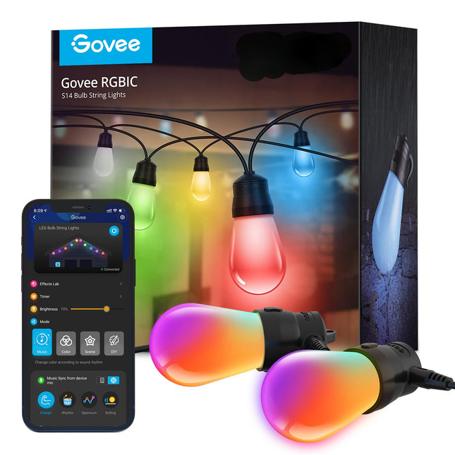 Govee Outdoor String Lights H7015 with 15 Dimmable RGBIC LED Bulbs, 48ft IP65 Waterproof Shatterproof Christmas Decorations, Color Changing Warm White Lights with 47 Scene Modes for Christmas