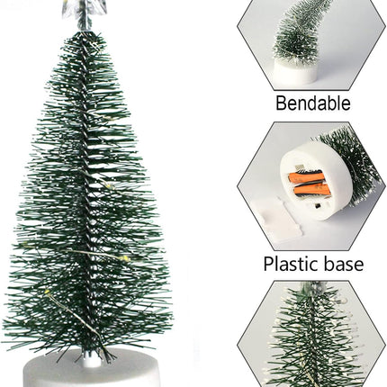 Bottle Brush Christmas Trees, Set of 3 Bottle Brush Trees with LED Lights for Christmas Decor, Mini Christmas Tree for Tabletop,Christmas Decorations Indoor,Green Frosted Sisal Trees Xmas Decor