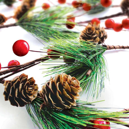 Winter Garland Christmas Decoration of Red Berries, Pine Cones & Evergreen Pine Needle – Unlit Holiday Berry Décor for Home, Kitchen, Bar & Fireplace & Decorative Outdoor Greenery 6 Ft Long Clearance