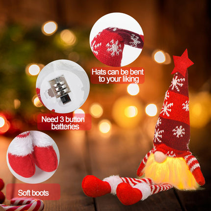 3PCS Christmas Gnomes Plush with Lights, 13 Inch Lighted Christmas Gnomes Decorations, Christmas Gnome Santa, Gnome Plush Doll Ornaments with Legs for Xmas Tree Home Fireplace Table Decorations