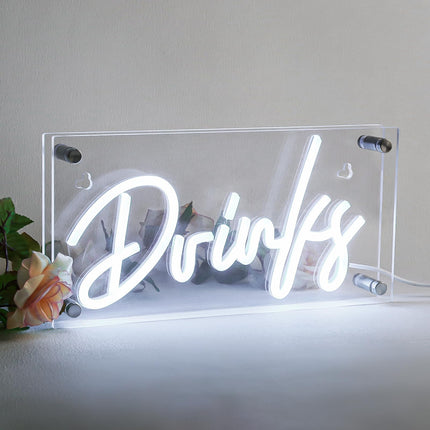 Lamomo Bar Neon Sign, Drinks Signs USB LED Desk Lightbox, Light Up Sign for Home Bar Party Kitchen Mancave Club Pub Restaurant Hotel Wall Decor, Bar Cart Accessories, Christmas Decor(Cool White)
