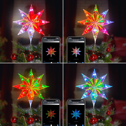 Smart Christmas Star Tree Topper, 15.5" Holographic 3D Star Treetop App Programmable Dimmable Tree Topper with 20 RGB LEDs Lights Xmas Star Tree Topper for Christmas Tree Party Home Holiday Decor