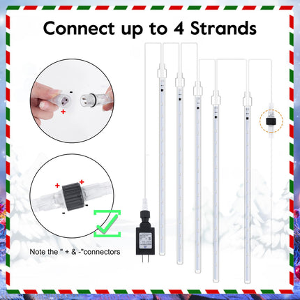 Minetom Meteor Shower Lights Outdoor, 16 Inch 2 Pack Total 16 Tubes 576 LED Icicle Lights, Waterproof Meteor Christmas Lights Outdoor, Falling Rain Lights for Tree Holiday Christmas Decoration, White