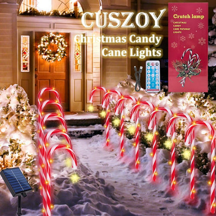 Candy Cane Lights Christmas Decorations, 12 Pack Solar Candy Cane Pathway Lights with 8 Modes and Timer, 72 LED Bright 1200mah Battery, Waterproof Christmas Candy Cane Solar Lights for Outside
