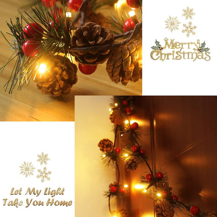 2 PCS Christmas Garland with Lights and Bigger Pine Cones, Led String Lights, Red Berries, Needle, Pine Cone, Xmas Wreath, Christmas Lights for Indoor Decorations, Fireplace, 6.6 FT, 20 Led