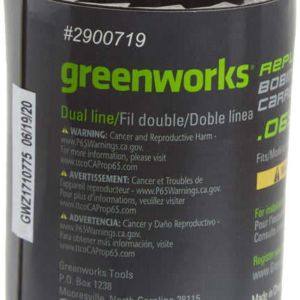 Greenworks 40V 12" Cordless String Trimmer, Tool Only & Greenworks 0.065" Dual Line Replacement String Trimmer Line Spool, 3 Count (Pack of 1)
