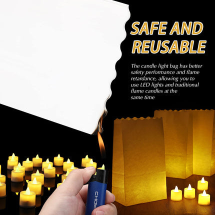 Tarpop 50 Pcs Luminary Bags and 50 Pcs Flameless Candles Christmas Luminaries Candle Bag with LED Flameless Tealights Candles for Wedding, Party, Christmas, Outdoor Decorations
