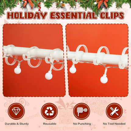 Christmas Banister Clips Christmas Light Clips for Banister Holiday Garland Banister Clips Hanger Hooks for Stockings String Lights Indoor Outdoor Decorations Stair Railing Fence Deck (White, 50 PCS)