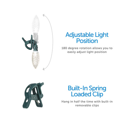 Noma C9 LED Quick Clip Christmas Lights Built-in Clip-On String Lights 24 Pure White & Blue Bulbs 16 Foot Strand