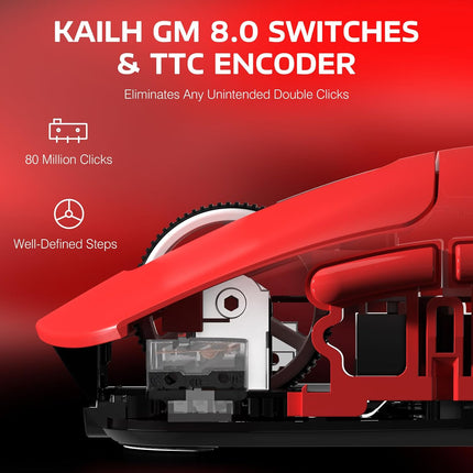 X3 Lightweight Wireless Gaming Mouse with Tri-Mode 2.4G/USB-C Wired/Bluetooth,Up to 26K DPI, PAW3395 Optical Sensor,Kailh GM8.0 Switch,5 programmable Buttons for PC/Laptop/Win/Mac(Red)