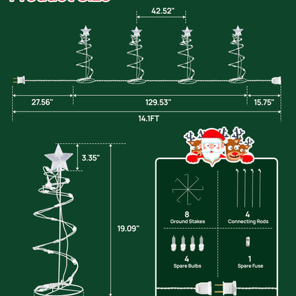 Spiral Christmas Tree Outdoor Decorations, 4 Pack Spiral Christmas Tree with Star Topper, Waterproof Lighted Spiraling Tree Pathway Lights for Indoor Outdoor Xmas Holiday Decor, Warm White