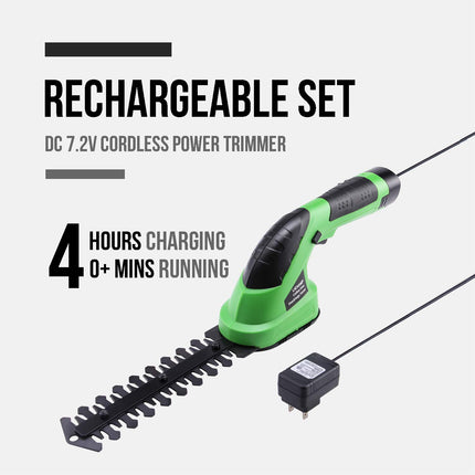 Lichamp 2-in-1 Electric Hand Held Grass Shear Hedge Trimmer Shrubbery Clipper Cordless Battery Powered Rechargeable for Garden and Lawn, CGS-7201 7.2V Grass Green