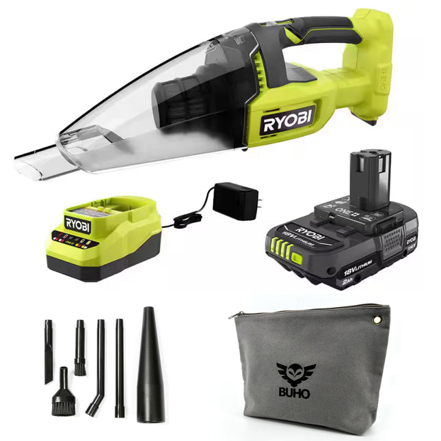 Buho Cordless Handheld Vacuum Accessory Bundle Ryobi 18 Volt Multisurface Vacuum Microcleaning Accessory Kit 2.0 Ah Battery 18V Charger Zipper Pouch