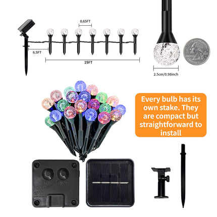 19FT Solar Powered Lights for Outside 20 LED Small Globe Bulbs Walkway Ground Lights 8 Modes IP44 Waterproof for Garden Decor Solar Lights Outdoor for Path Patio Landscape Lawn Yard Christmas Decor