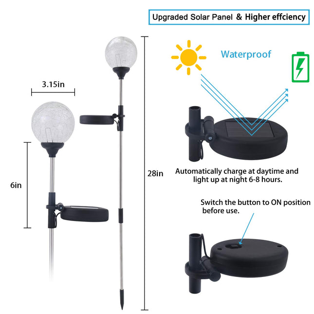 WNP Solar Outdoor Lights,Color-Changing Solar Garden Glass Globe Lights,6 Pack Decorative Solar Powered Stake Ball Light for Yard,Waterproof Decor Solar Pathway Lights for Christmas Decoration