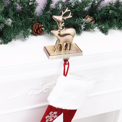 Elk Tree Snowflake Snowman Stocking Holder for Mantle Set of 4,Stocking Holders for Firepiece ,Christmas Stocking Hanger for Fireplace Topper, Decorative Hooks for Stockings (Bronze )