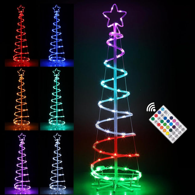 OUSHENG 16 Color Spiral Christmas Tree Outdoor Christmas Decorations, LED Lighted Artificial Tree Decor for Yard Porch Indoor Outside with Remote, Timer, 4ft