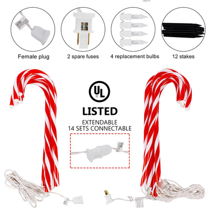 Biswing Christmas Outdoor Candy Cane Lights, 12 Pcs Christmas Pathway Markers with 72 Count Warm White Lights, Connectable for Indoor Outdoor Holiday Walkway Patio Garden Christmas Ornament
