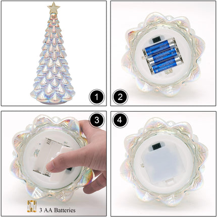 Tabletop Christmas Tree Mercury Glass Timer Lighted Pearl White Xmas Trees with Star Topper Table Centerpiece Mantel Window Decorations Home Decor