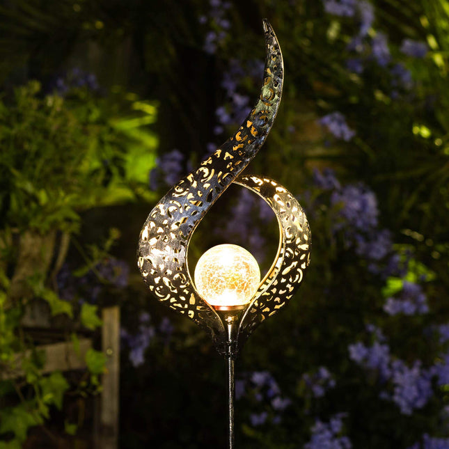 HOMEIMPRO Outdoor Garden Solar Lights Stake Lights, Crackle Glass Globe,Metal Flower Waterproof LED Fairy Lights for Pathway,Lawn,Patio or Courtyard,Gardening (Bronze)